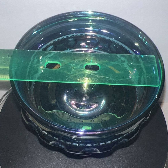 Vintage Indiana Glass Kings Crown, Blue Carnival Glass Compote Pedestal Bowl - Picture 4 of 6